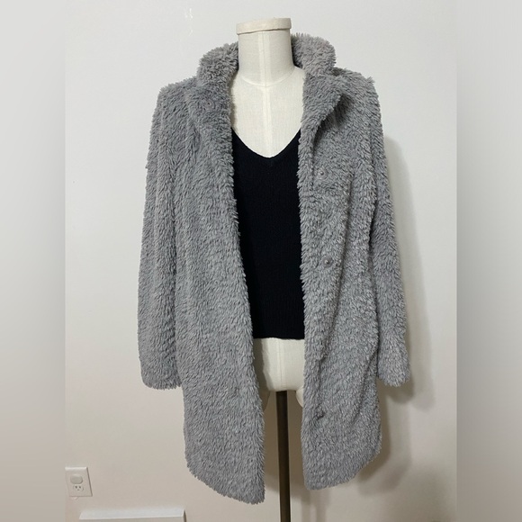 Kenneth Cole New York Jackets & Blazers - Kenneth Cole Shaggy Soft Faux Fur Snap Button Silver Long Fuzzy Coat Size XS